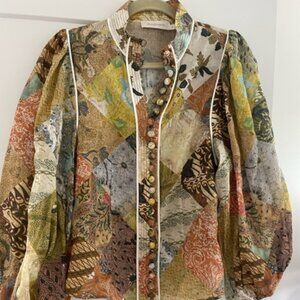 Zimmerman brightside gathered printed linen blouse - mustard